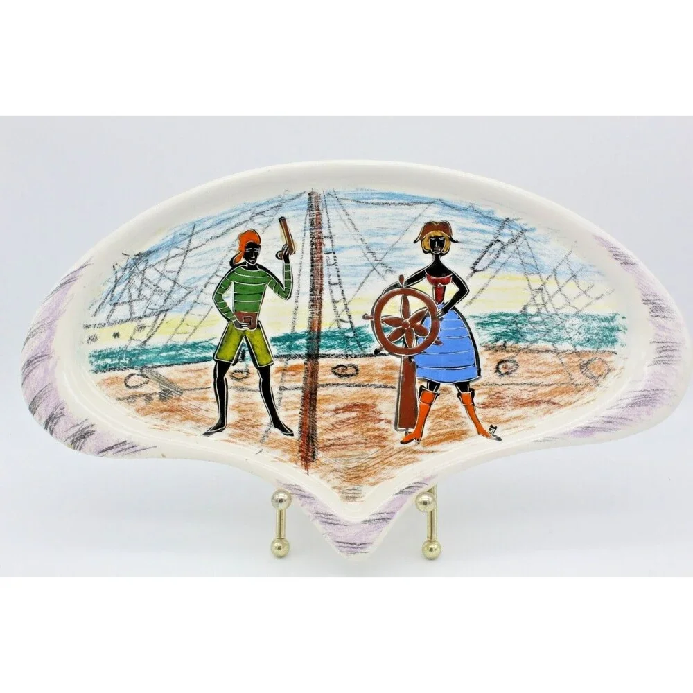 Breakfast Set Folk Art Pirate Themed Tray Salt Pepper Jam Jar Vintage Jamaica